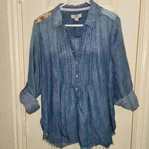 Vintage America Blues Jean Patchwork Top Size XL